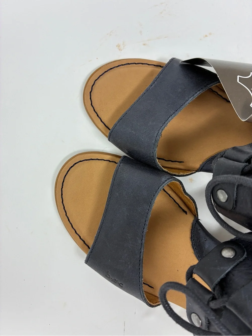 b.o.c. Navy Leather Lace-Up Slingback Sandal Heel